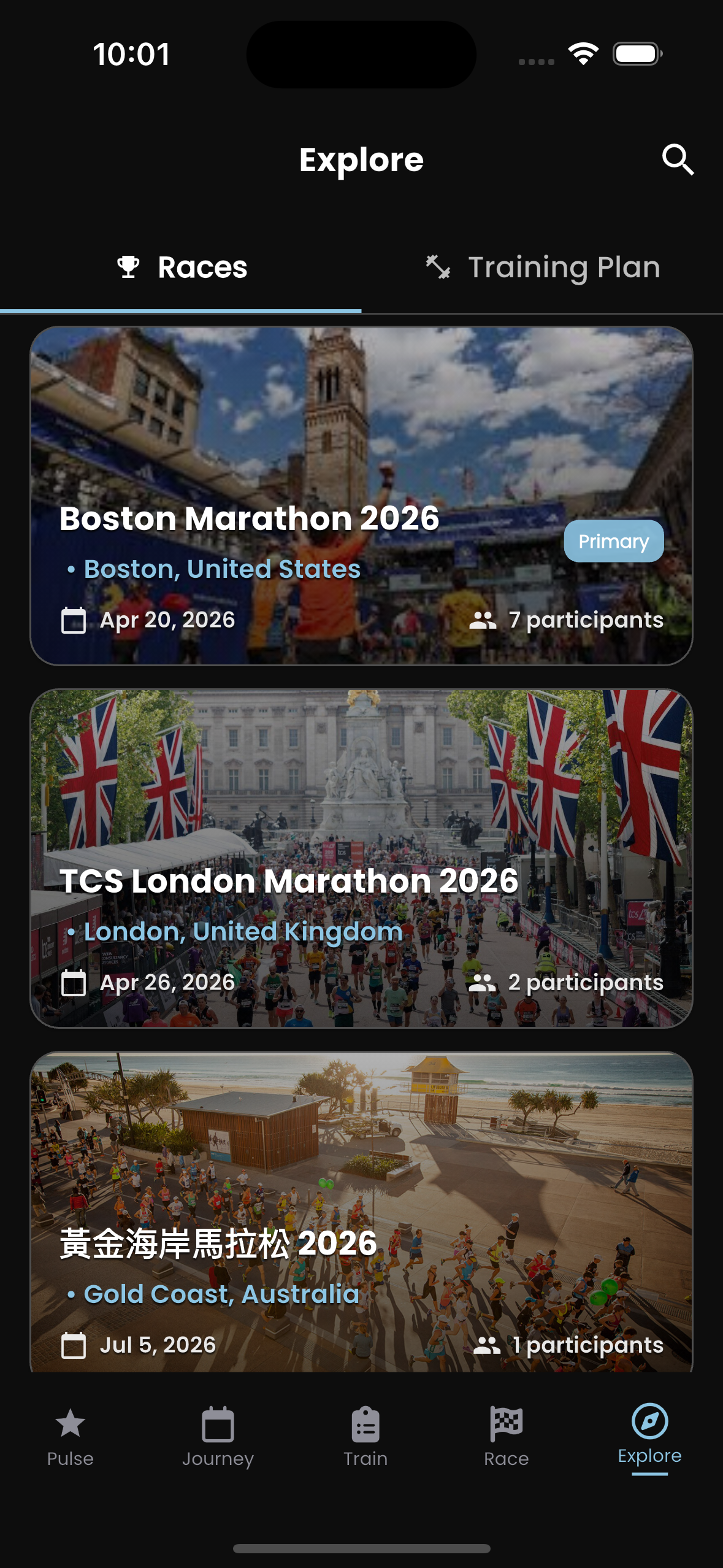 Browse upcoming races worldwide