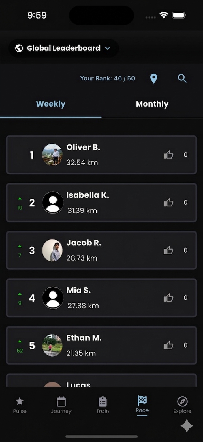 Global leaderboard with weekly rankings